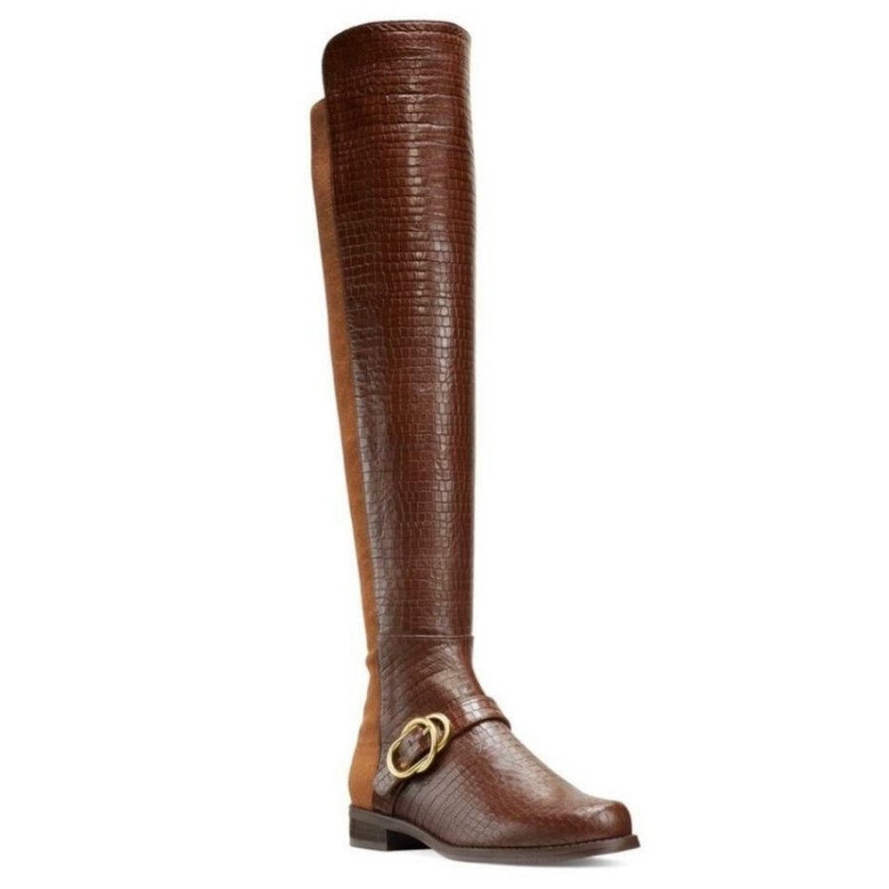 New! Stuart Weitzman Siella Croc Embossed 6.5 Leather Over the Knee Boot DD326